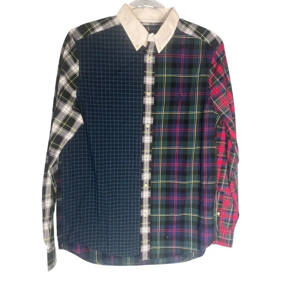 Ralph Lauren Mixed Plaid Holiday Multi Button Front Shirt XL NWT Preppy Office